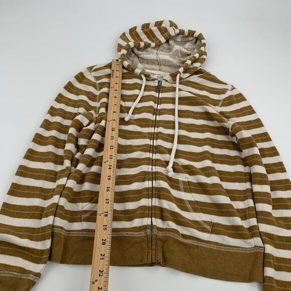 C&S Check and Stripe Terry Cloth Full Zip Hooded Jacket M Cream White Striped - Picture 6 of 6